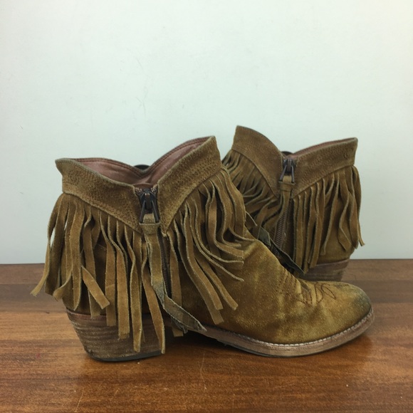 Sam Edelman Western Ankle Booties Women's Tan Leather Fringe Size 8M Side Zip. - Picture 10 of 12